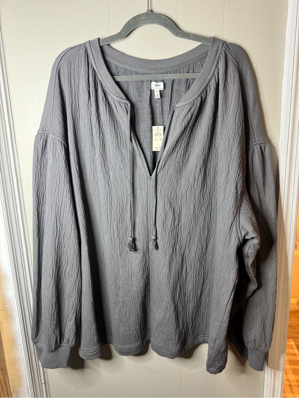 Aerie NWT Easy Street Oversized Boho Lagenlook Top in Gray XL